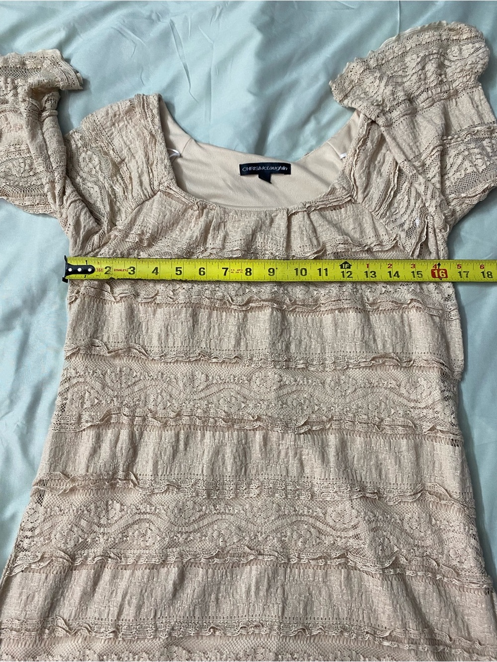 Chris McLaughlin Beige Lace Tiered Ruffle Dress - Size‎ 8 Romantic Feminine - Picture 7 of 10